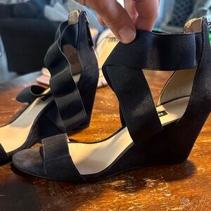 Nine West Navy Elastic Crisscross Wedge Sandals